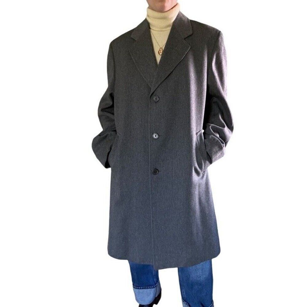 Vintage 1950s Mens Harrods Gray 100% Wool Trench Coat Sz 42 R